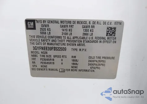 2015 Cadillac Srx Luxury Collection from USA, damaged, VIN 3GYFNEE39FS522939